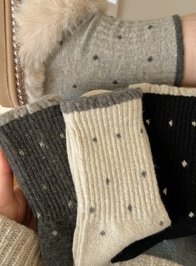 韩系波点花边中筒女袜子女款秋冬季中筒袜撞色加厚保暖长袜冬天