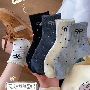 2025春秋无骨中筒袜蝴蝶结袜中筒女孩波点可爱超甜美蝴蝶结女袜