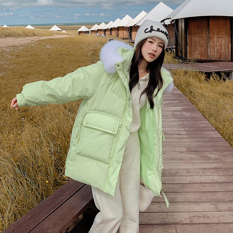 羽绒服女款冬季2024新款小个子时尚休闲韩版大毛领白鸭绒加厚外套