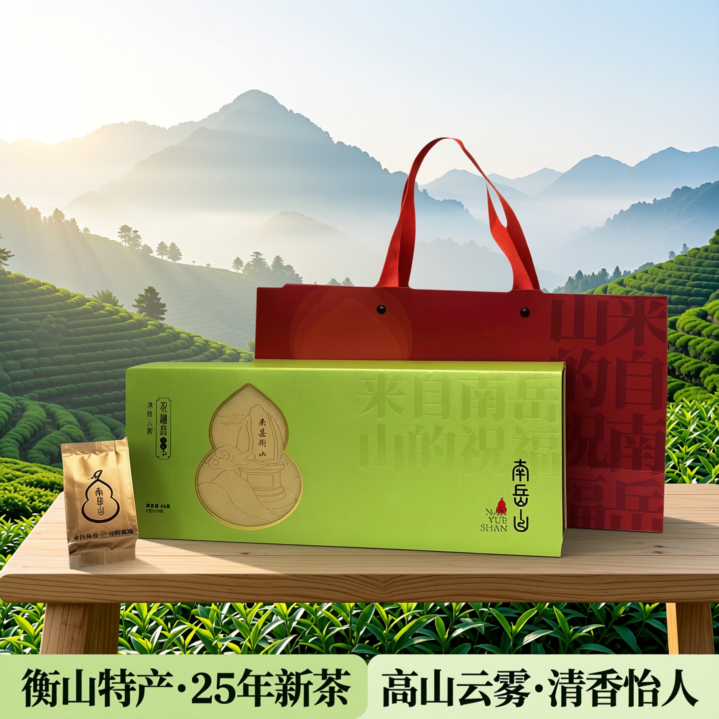 南岳云雾茶南岳山高山绿茶96g礼盒装衡山伴手礼26年新茶衡阳特产