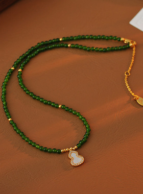 新中式绿色葫芦串珠项链手链锁骨链白贝母葫芦手链项链