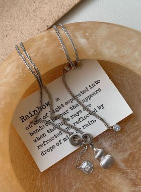 S925纯银拉丝葫芦钱币流苏项链女款复古中古风高级感小红书锁骨链