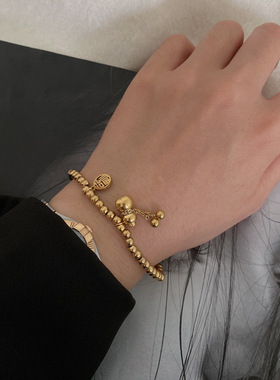 中国风ins福字流苏小葫芦吊坠弹力圆珠手链女钛钢18k金不掉色手饰