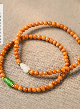 文艺清新轻奢女款细款民族风原创橄榄核上岸竹节福禄葫芦复古手链