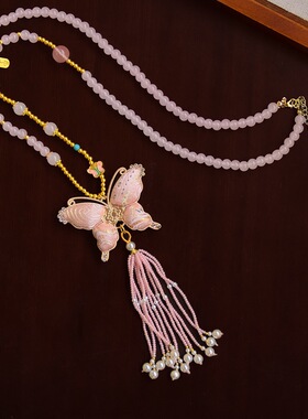 非遗仿宋锦蝴蝶葫芦流苏项链女新中式串珠长款毛衣链国风配饰品