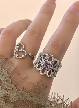 芭蕾风清新少女满钻开口戒指小众设计甜酷花朵葫芦叠戴气质指环戒