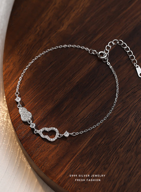 时尚轻奢S999纯银葫芦手链女镂空满天星小众设计高级感小清新手饰