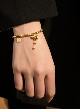 18k金色葫芦福牌弹力手链钛钢不掉色圆珠手饰轻奢ins风2022年新款