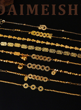 新款复古时尚精致百搭气质金色碎冰冰钱币葫芦手链轻奢高级感手饰