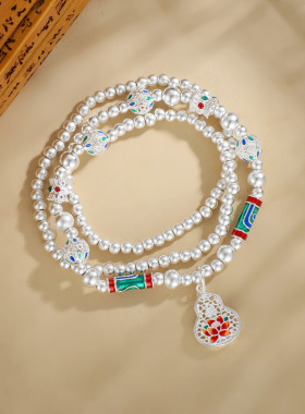 抖音直播古法珐琅彩串珠葫芦手链 白铜镀厚银手串国风DIY原创设计