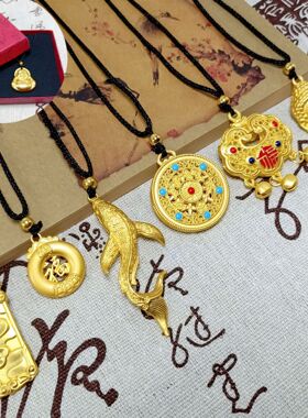 古法保色沙金吊坠仿黄金镂空葫芦弥勒佛吊坠项链男女同款镀金佛坠