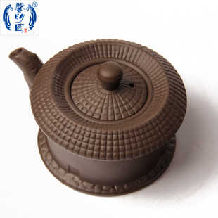 高陂馨明园陶瓷 紫砂手工围龙屋手抓壶 客家土楼不烫手功夫茶具
