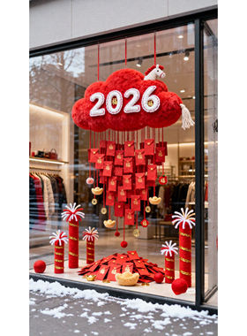 2026新年福袋云朵店铺橱窗氛围挂饰装饰布置马年云朵红包吊饰摆件