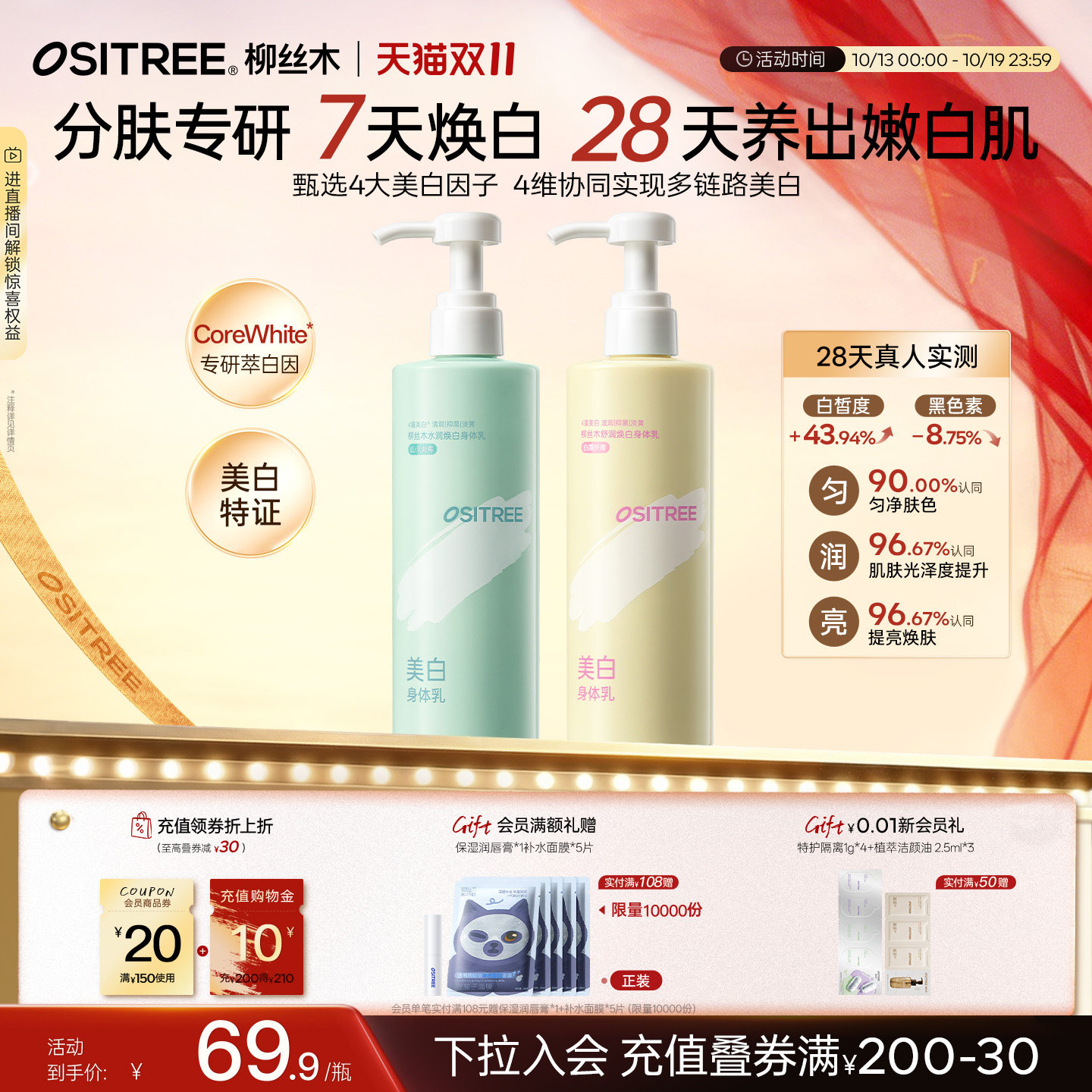 【新品】柳丝木美白身体乳烟酰胺皮肤干燥补水保湿滋润留香敏感肌