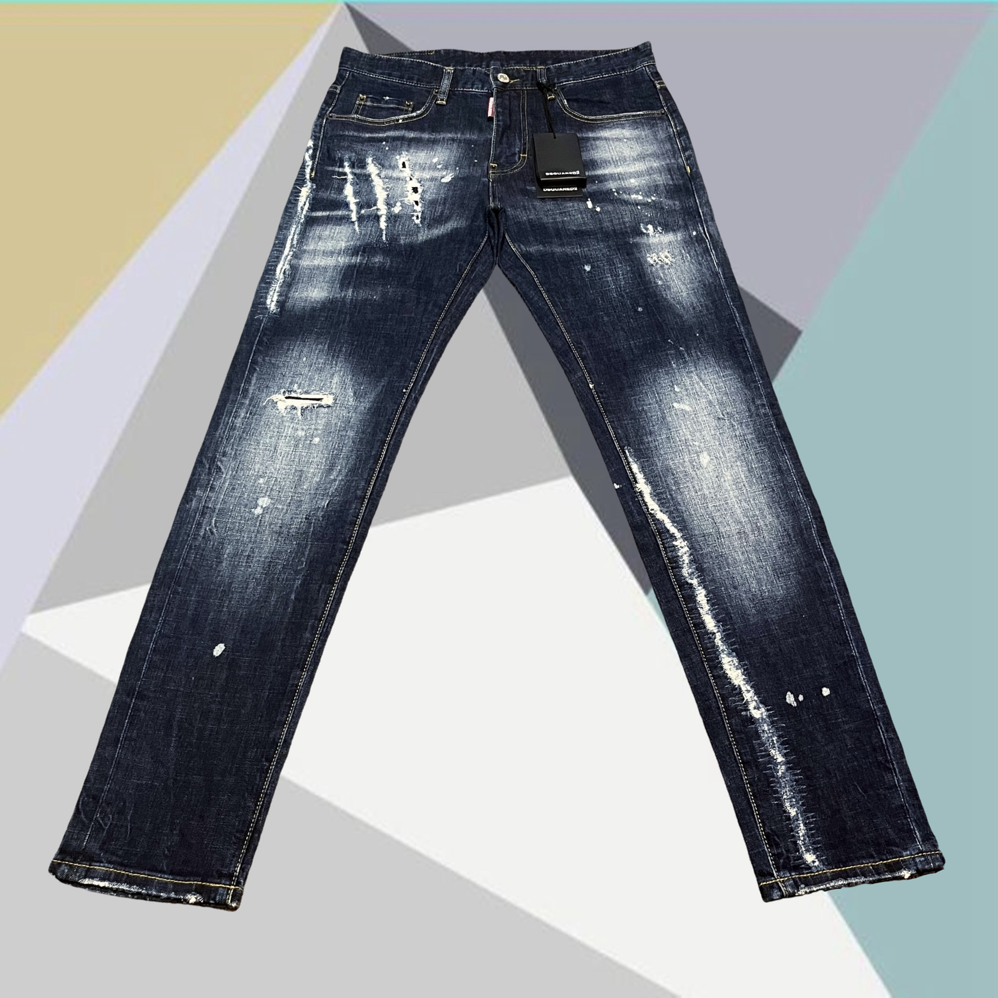 D2牛仔裤假破洞修身小脚