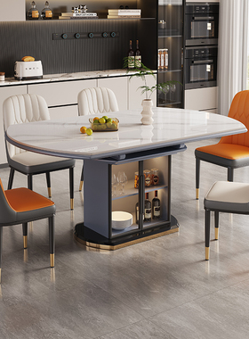 岩板餐桌家用小户型2025新款可变圆桌轻奢现代简约储物电磁炉饭桌