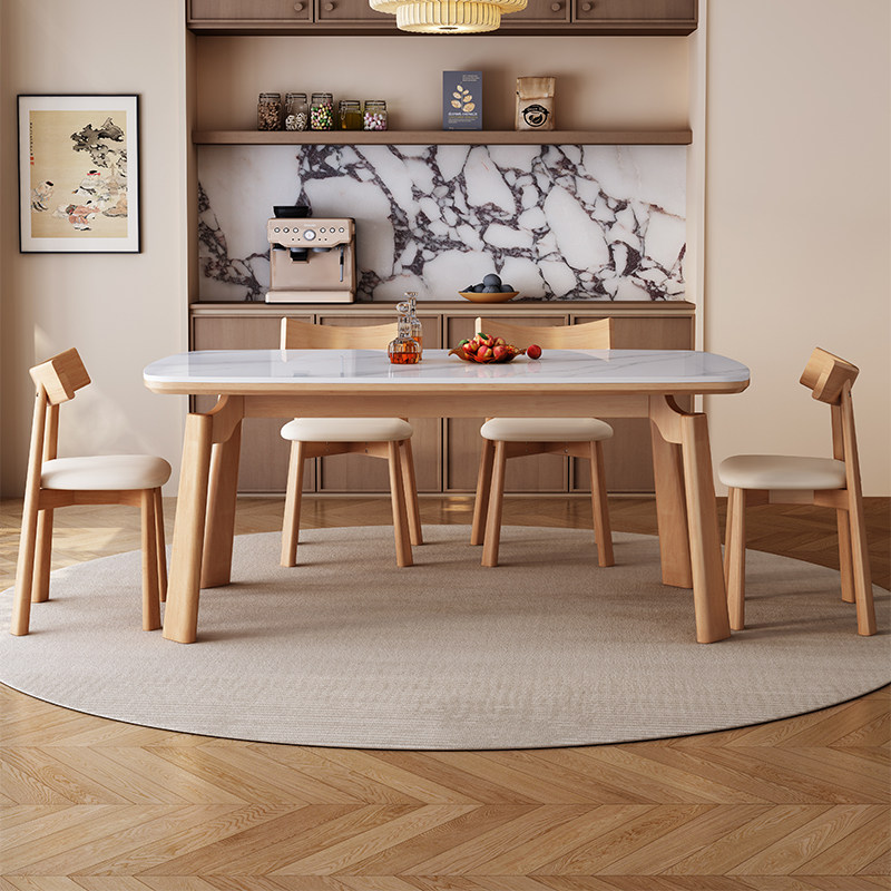 实木岩板餐桌椅组合2025新款家用小户型饭桌长方形复古风客厅简约,住宅家具,岩板餐桌,淘宝优惠券,粉丝福利购,淘宝优惠卷