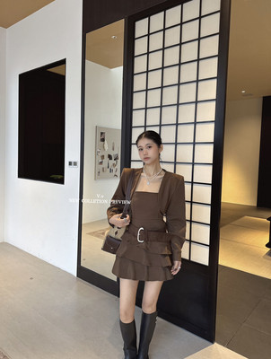 十三行正品2025秋季新款韩版纯色短外套+吊带连衣裙套装(配腰带)