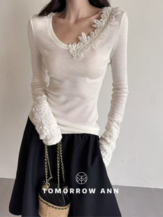 2025冬季 百搭ins蕾丝拼接显瘦长袖 新款 洋气时尚 T恤 韩版 十三行正版