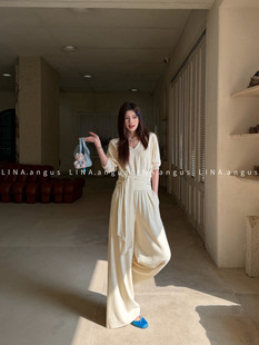 洋气时尚 LINA正版 韩版 舒适休闲裤 套装 T恤 2026春夏新款 绑带短袖