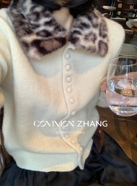 十三行正版2025冬季新款韩版洋气时尚百搭豹纹翻领单排扣针织开衫