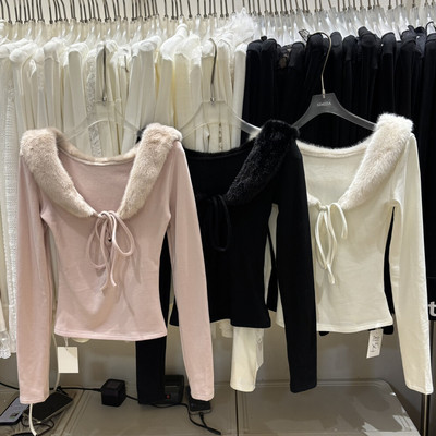 Simida正版2025冬季新款韩版洋气时尚小众毛领前后两穿长袖上衣女