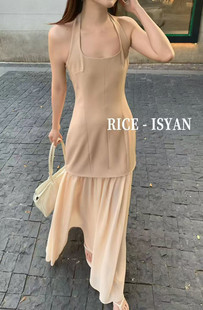 百搭ins挂脖设计感长款 RICE正版 洋气时尚 韩版 连衣裙 2026春夏新款
