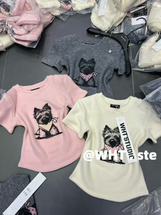 百搭ins圆领可爱小狗显瘦短袖 WHT正版 韩系时尚 新款 T恤女 2025冬季