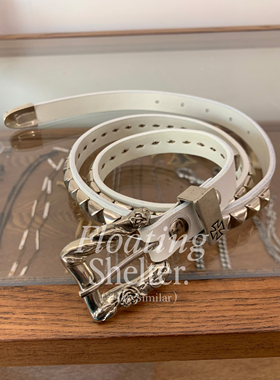 【实拍】ERD忧郁的富二代玫瑰花腰带朋克摇滚铆钉白色牛皮带-窄款