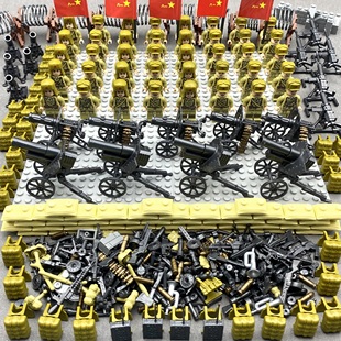 拼装积木玩具军事士兵人仔志愿军抗美援朝打仗美军空降上甘岭场景