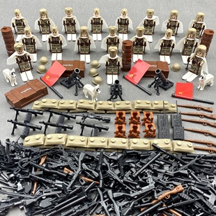 男孩益智积木玩具苏军士兵人仔美军伞兵大炮二战军事战争场景模型