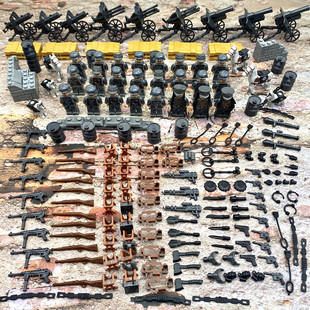 迪龙男孩小颗粒益智拼装积木军事战争士兵拿枪人仔苏军人武器玩具