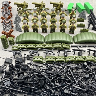 拼装积木军事战争打仗美军基地岗哨人仔志愿军士兵小男孩益智玩具