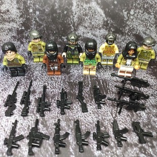 中国积木红海行动警察人仔八路骑兵炮兵武器土匪劫匪拼装益智玩具