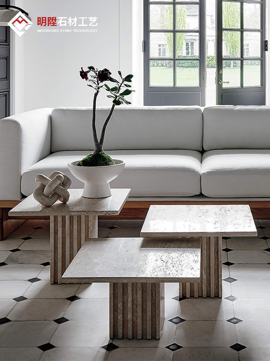 北欧轻奢大理石沙发边几角几组合简约别墅网红设计师客厅洞石茶几