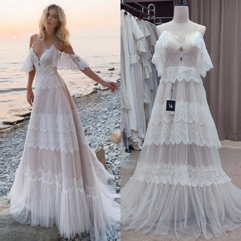 欧美蕾丝性感吊带甜美主婚纱礼服
