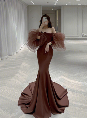 高级定制名媛贵妇气质舞会晚礼服豪华宴会派对演出服性感鱼尾虎丘