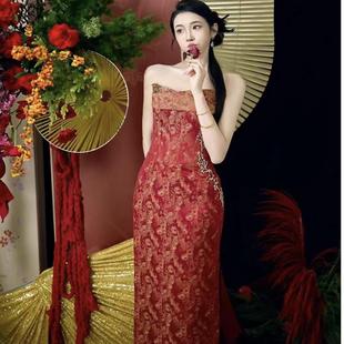 高级定制复古新中式 轻奢优雅端庄气质抹胸晨袍喜宴礼服敬酒服漫缘