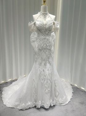 【原创】英格兰伯爵夫人复古优雅宫廷重工蕾丝刺绣水钻主婚纱米拉