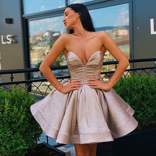 高级定制欧美原单外贸性感辣妹超大摆迷你鸡尾酒会宴会礼服裙奢蒂