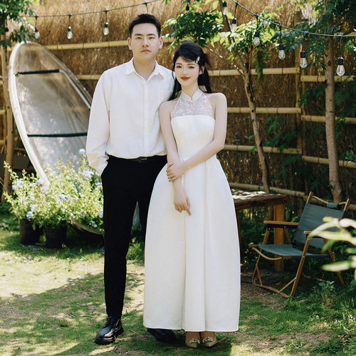 高级定制新中式复古奢华感缎面轻婚纱森系超仙写真礼服出门纱笙冉