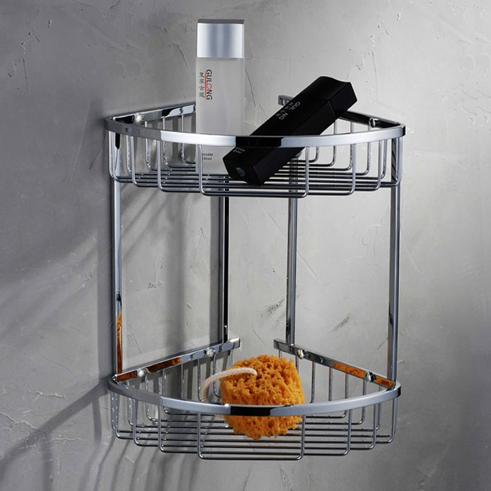 德国浴室双层三角架子洗澡间收纳架卫生间置物架壁挂卫浴五金挂件