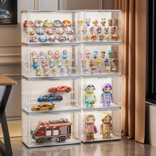 带灯感应手办展示柜集装箱盲盒收纳架泡泡玛特积木摆件透明盒