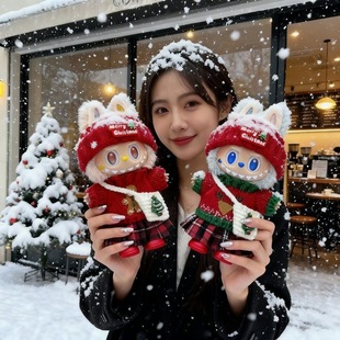 labubu二三3代春节系列娃衣新年款拉布布欢乐公仔新衣服17cm