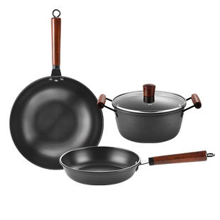 网易严选家用铁锅锅铲炒勺套装精铁超轻锅组合装煤燃气灶适用