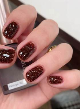 日本进口小布胶emena 1037黑糖波波超闪美甲碎钻胶INS网红甲油胶