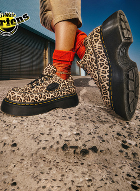 Dr.Martens马丁博士Buzz 女款秋新款爆款通勤豹纹小厚底皮鞋单鞋