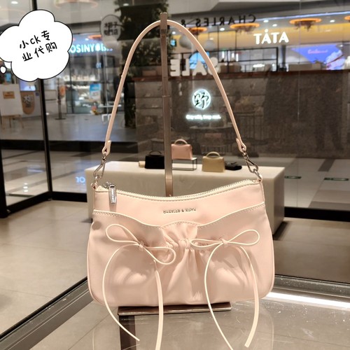 CHARLES&KEITH26秋新小CK2-20151673褶皱蝴蝶结单肩腋下包斜挎包