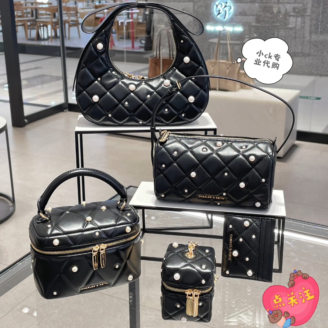 CHARLES&KEITH25冬新款CK2-40701603-B蝴蝶结珍珠手提小方包女