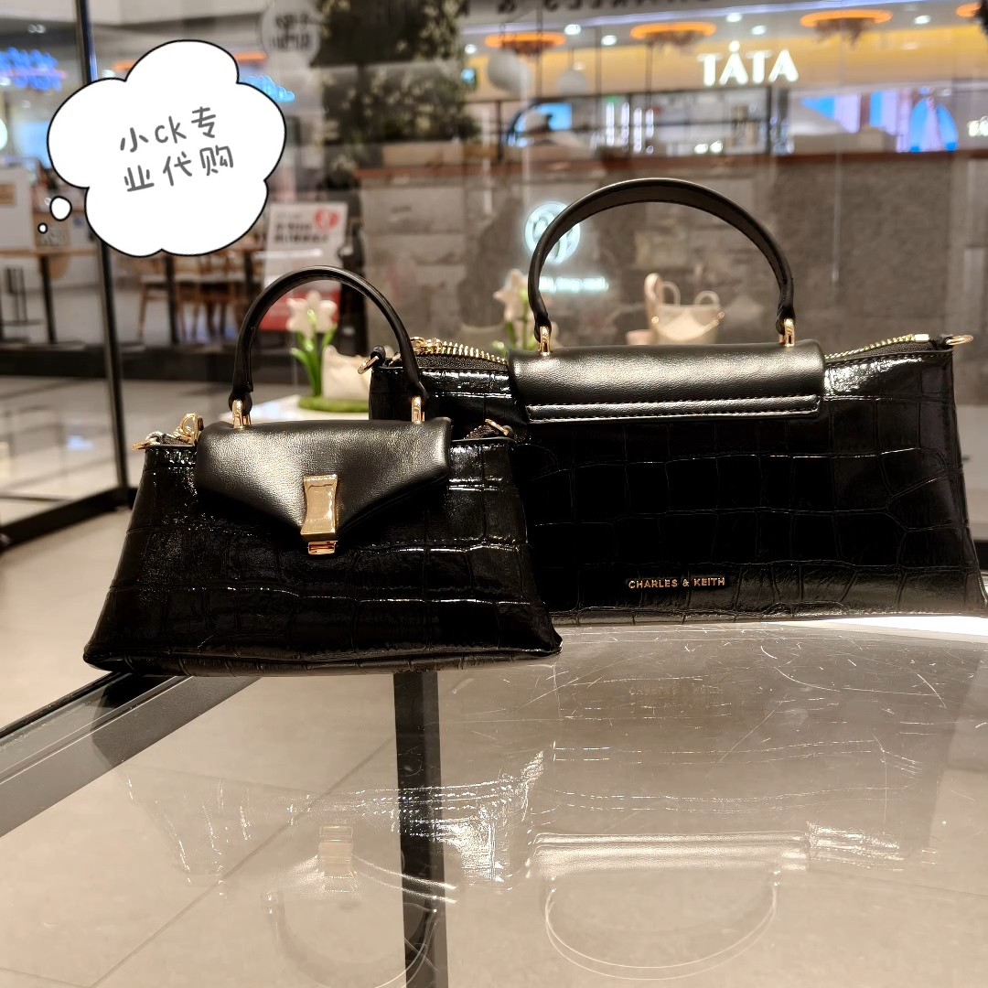 CHARLES＆KEITH26夏新小CK2-50271764-1简约鳄鱼纹手提斜挎小方包